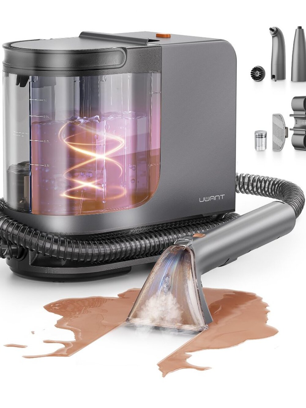 Uwant Portable Carpet & Upholstery Cleaner, Steam, Hot Water, 18Kpa Suction